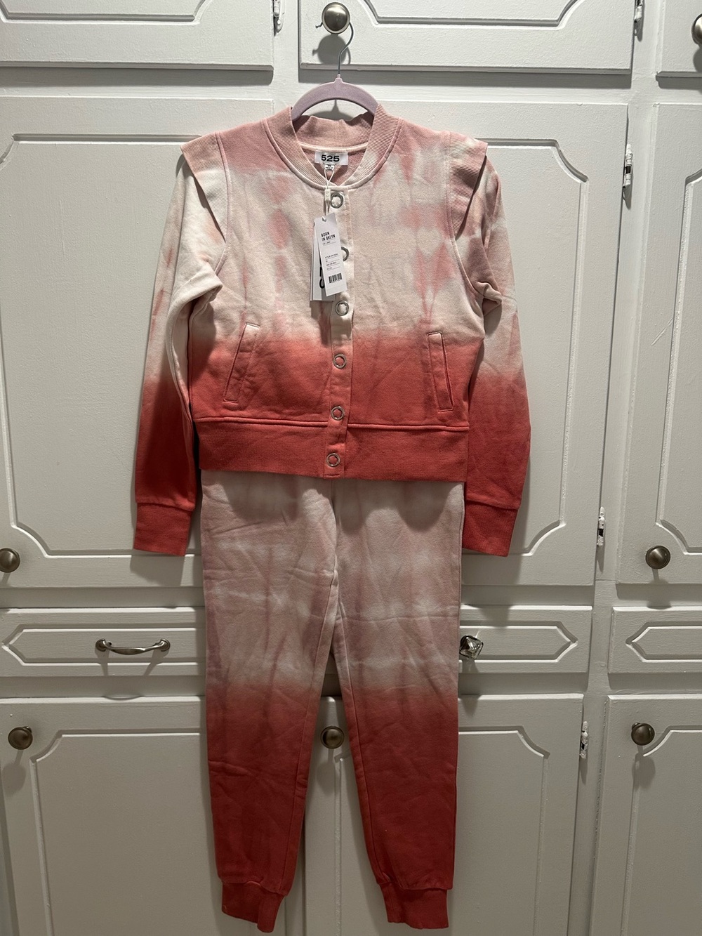 525 America pink and white tie-dye jogger set,